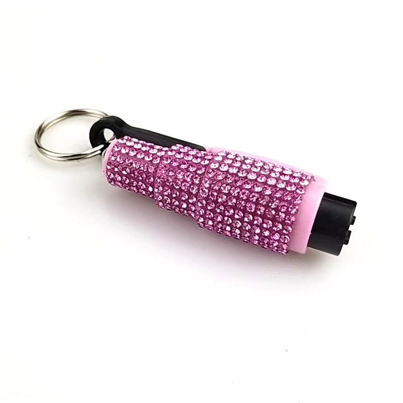 Wholesale Leopard Print Car Key Life Hammer with Diamond Car Plastic Keychain